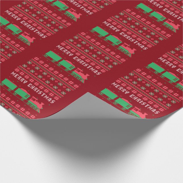 Lokomotivzug Ugly Christmas Sweater Geschenkpapier (Ecke)