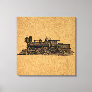 Lokomotivzug Vintag Steam Motor & Map Style Leinwanddruck