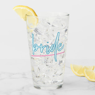 LOLA Neon Blue and Pink 90's Bride Bachelorette Glas