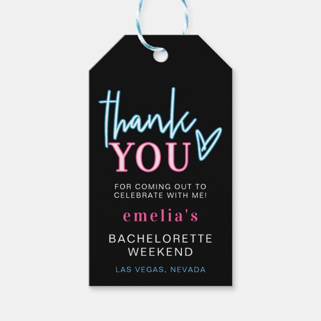 LOLA Neon Blue Pink Bachelorette Vielen Dank für I Geschenkanhänger (Vorderseite)