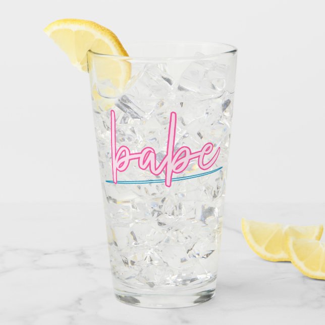 LOLA Neon Blue und Pink 90er Babe Bachelorette Glas (Vorderseite Ice)