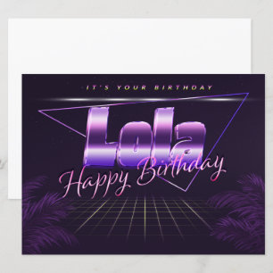 Lola Nom Prénom lila retro Carte Anniversaire