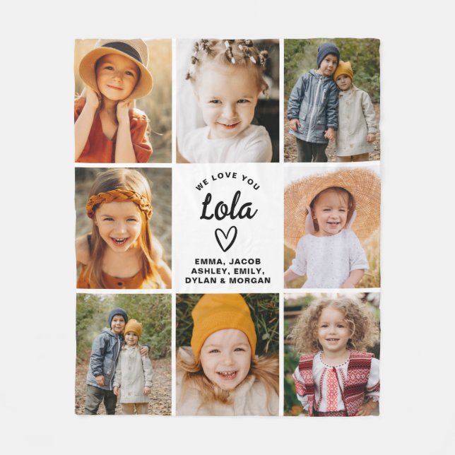 Lola We Liebe you Hearts Modern Foto Collage Fleecedecke (Vorderseite)