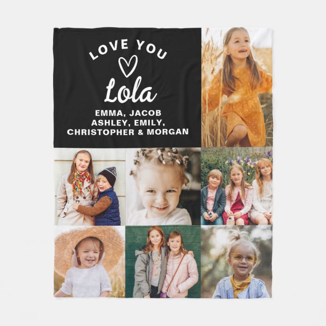 Lola We Liebe you Hearts Modern Foto Collage Fleecedecke (Vorderseite)
