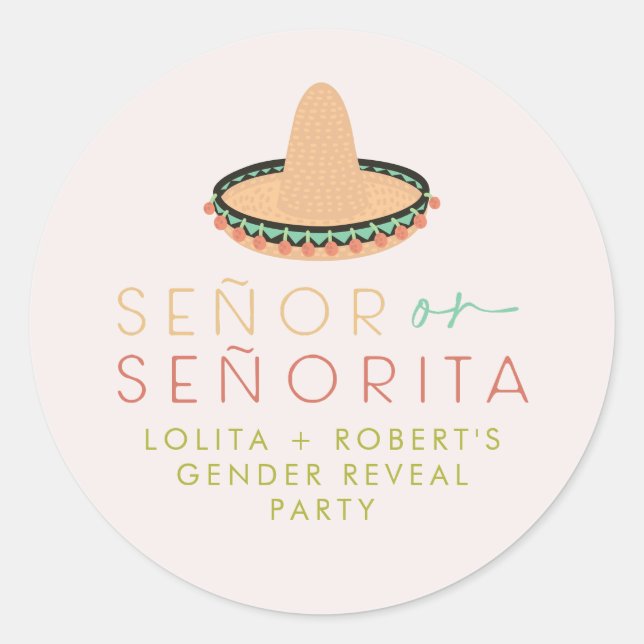 LOLITA Señor oder Señorita Fiesta Gender Reveal Ba Runder Aufkleber (Vorderseite)