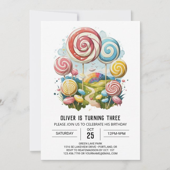 Lollipop Birthday online editierbar Einladung (Vorderseite)