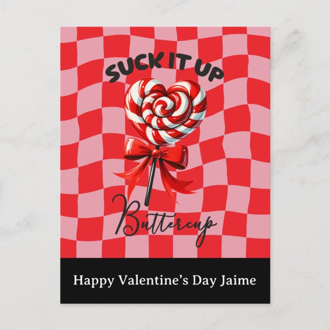 Lollipop Candy Funny Valentines Day Postcard Postkarte (Vorderseite)