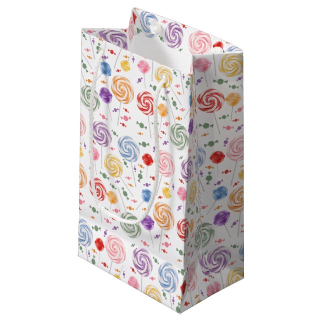 Lollipop Candy Pattern farbenfrohe kleine Geschenk Kleine Geschenktüte (Vorderseite Schrägansicht)