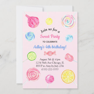 Lollipop Candy Sweet Girl Birthday Einladung