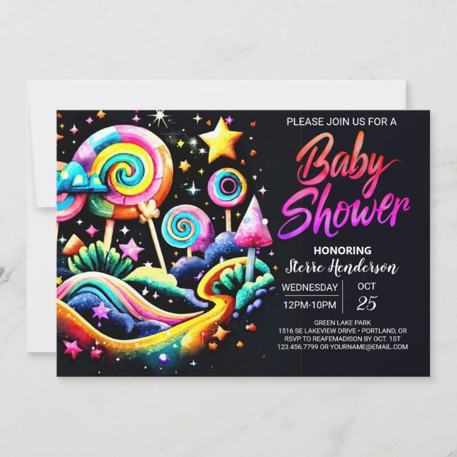 Lollipop Fantasy Baby Shower Einladung (Vorderseite)