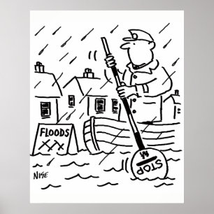 Lollipop Man rudert ein Boot in den Überschwemmung Poster