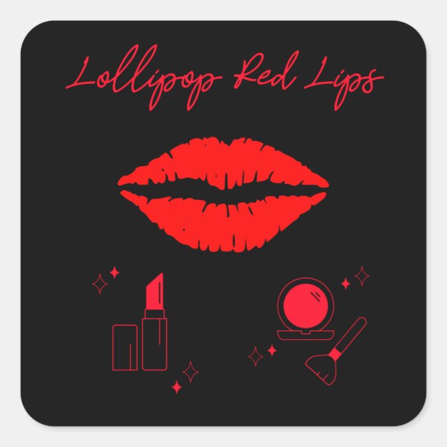 Lollipop rote Lippen. Girly Lippenstift-Süßigkeite Quadratischer Aufkleber (Vorderseite)
