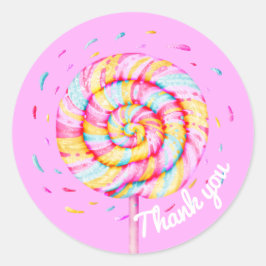 Lollipop Sweet Candy Caramel Drops Vielen Dank Runder Aufkleber