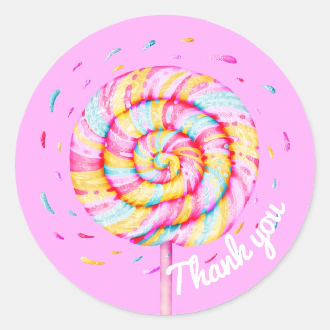 Lollipop Sweet Candy Caramel Drops Vielen Dank Runder Aufkleber (Vorderseite)