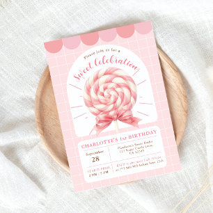 Lollipop Sweet Shop rose Anniversaire Invitation