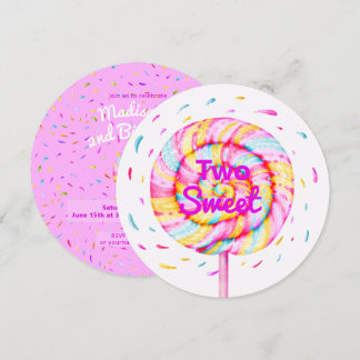 Lollipop Two Sweet Candy Caramel Drops Pink Einladung