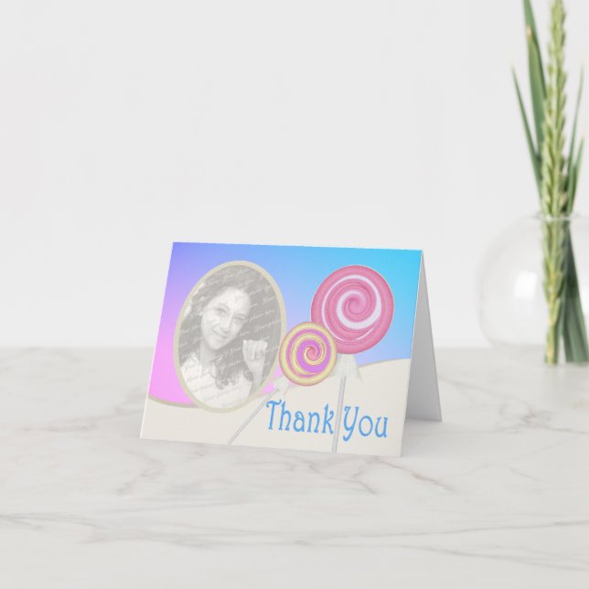 Lollipop Vielen Dank Hinweis mit Foto Dankeskarte (Vorderseite)