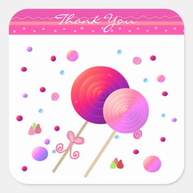Lollipop Vielen Dank Quadratischer Aufkleber (Vorderseite)