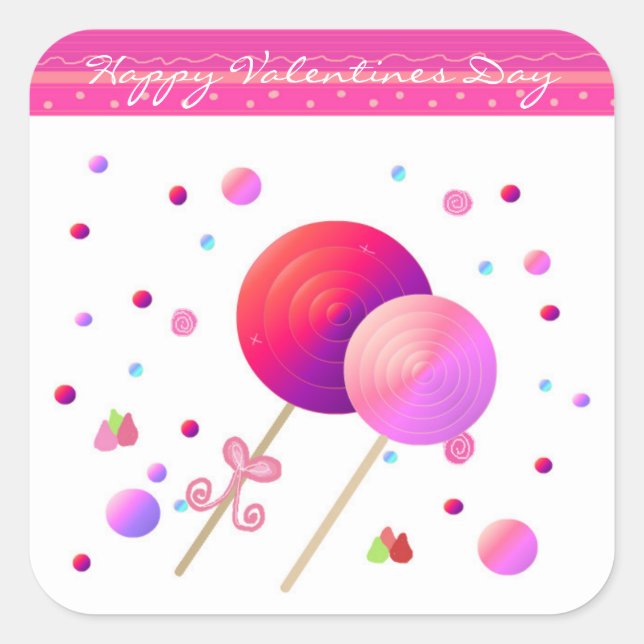Lollipops Happy Valentines Day Quadratischer Aufkleber (Vorderseite)
