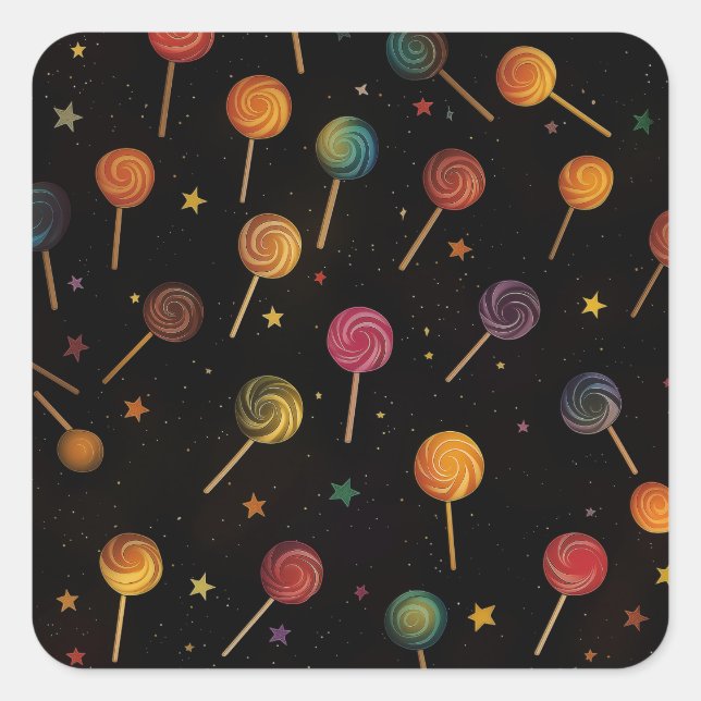Lollipops in Space - Regenbogenstars Galaxy Black Quadratischer Aufkleber (Vorderseite)