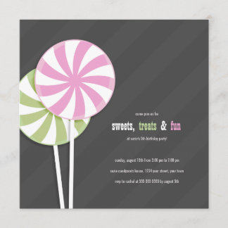 Lollipops-Party Einladungen mit rosa und grünem Sw