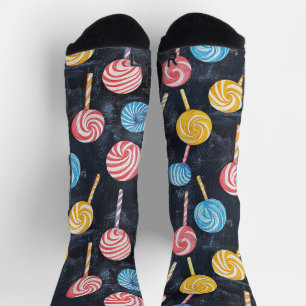 Lollypop Candy Sweet Chalk Zeichne Pattern Black Socken