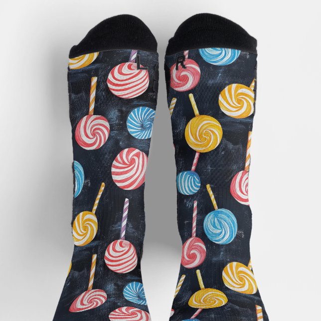 Lollypop Candy Sweet Chalk Zeichne Pattern Black Socken (Oben)