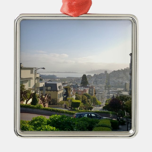 Lombard-Straße - San Francisco, Kalifornien Silbernes Ornament (Vorne)