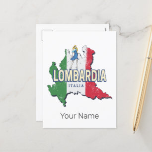 Lombardie Italie Région Rétro Carte Souvenir Vinta