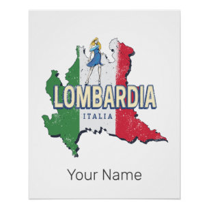 Lombardy Italien Retro Region Karte Vintag Souveni Poster