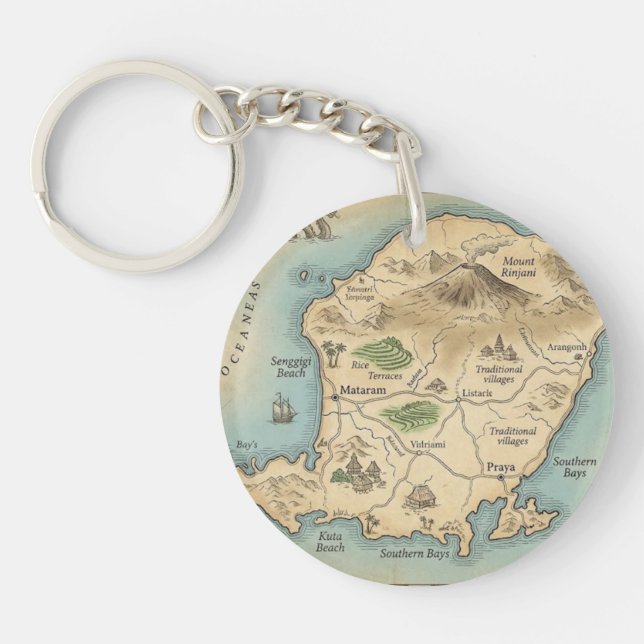 Lombok Indonesia Island Map Tropical Keychain (Devant)