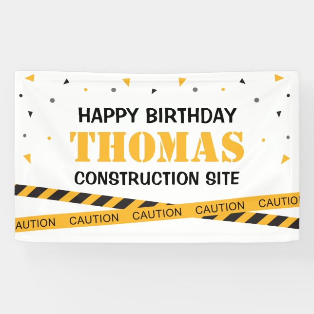 Lona Caution Construction Site Birthday backdrop Banner (Horizontal)