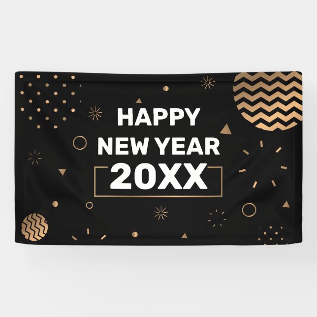 Lona HAPPY NEW YEAR banner black & gold (Horizontal)