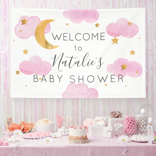 Lona Moon & Stars nubes rosas, pancarta de ducha d Banner (Party)