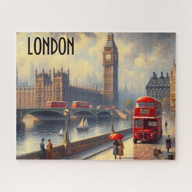 London an einem Rainy Day Red Bus Westminster (Horizontal)