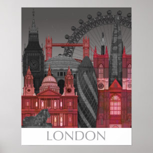 London-Aufzüge bis zum Nacht - Rot Poster
