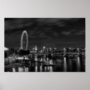 London-Auge nachts in Schwarzweiss Poster