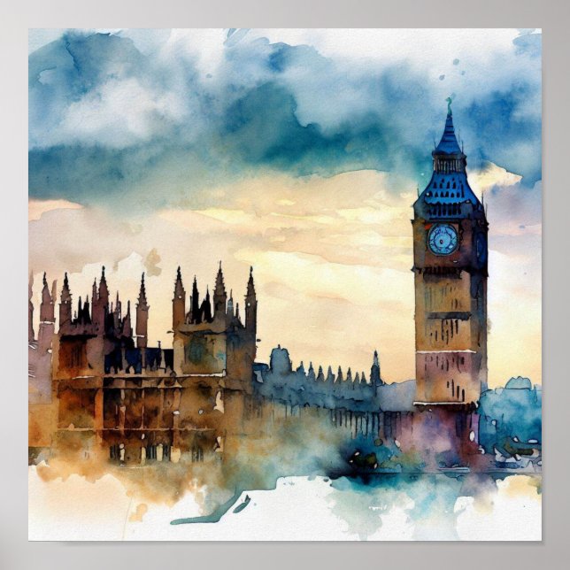 London-Big Ben-(B), Watercolor Poster (Vorne)