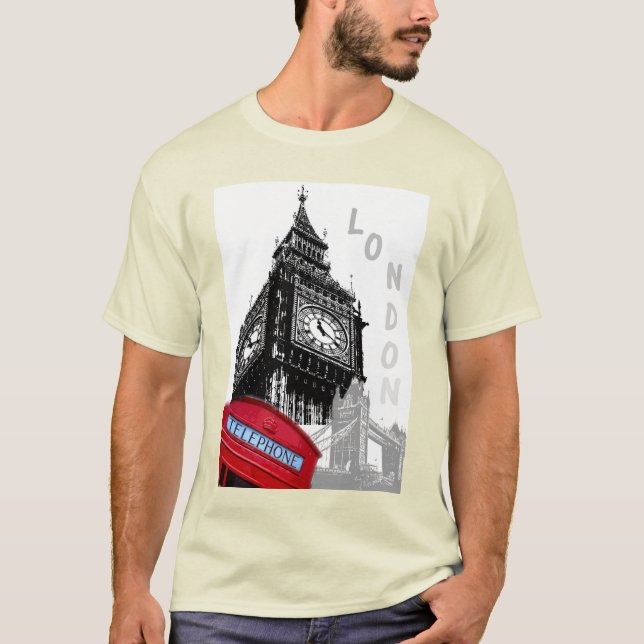 London Big Ben Clock Tower Red Telefone Box Trend T-Shirt (Vorderseite)