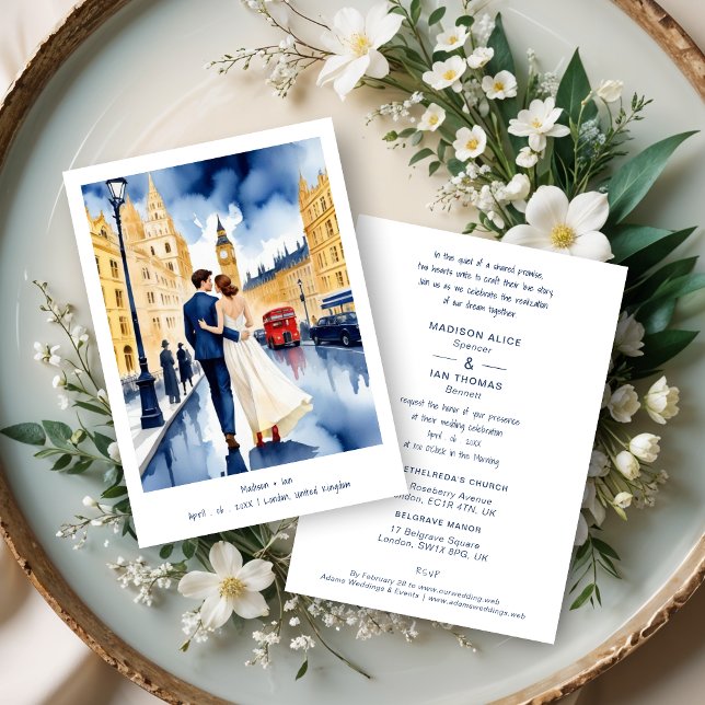 London Big Ben Colorful Cityscape Wedding Couple Einladung (London Big Ben Colorful Cityscape Wedding Couple Illustration Invitations Cards. )