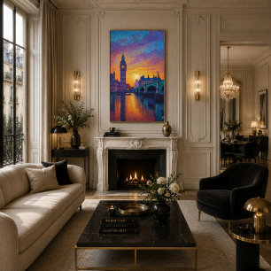 London Big Ben Pointillismus Skyline Sonnenunterga Poster