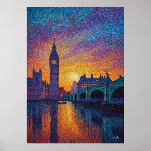 London Big Ben Pointillismus Skyline Sonnenunterga Poster