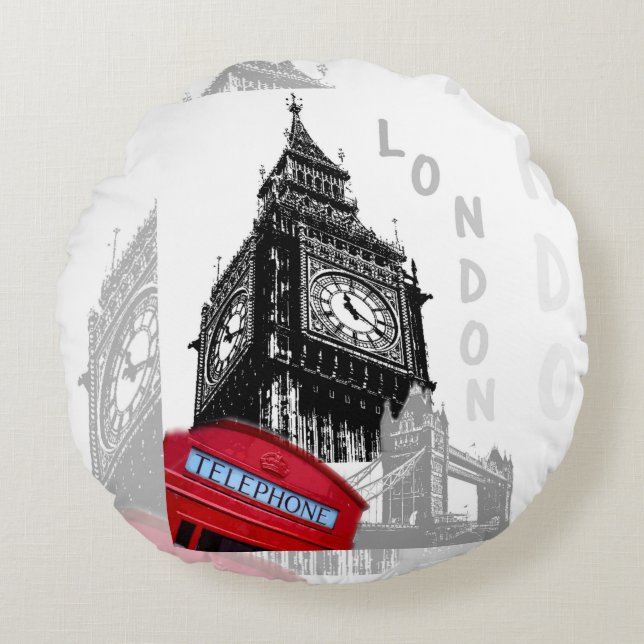 London Big Ben Red Telefon Rundes Kissen (Vorderseite)