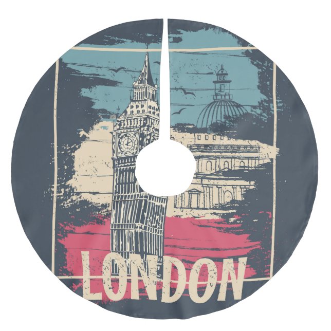 London Big Ben: Typografisches Poster Polyester Weihnachtsbaumdecke (Vorderseite)