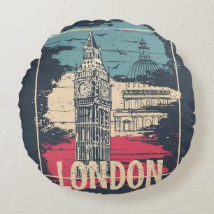London Big Ben: Typografisches Poster Rundes Kissen
