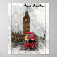 London Big ben und rotes Busposter