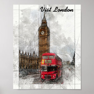 London Big ben und rotes Busposter Poster