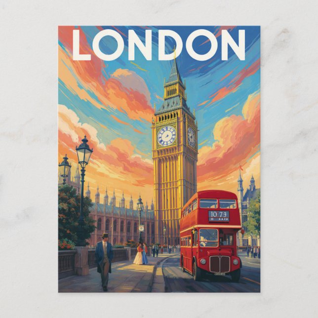 London Big Ben Vintage Art Postkarte (Vorderseite)