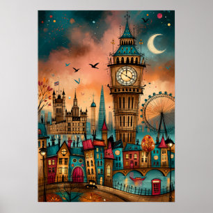 London Big Ben Whimsical Stadtlandschaft Poster