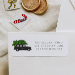 London Black Cab Christmas Tree Taxi Adresse<br><div class="desc">Whimsikale Rücksendeadressen-Aufkleber mit dem ikonischen Londoner schwarzen Taxi-Illustrationstaxi - ein Weihnachtsbaum oben neben Ihrer Adresse. Macht die ganze Saison über glückliche Weihnachtsmailings! Originelle Kunst und Design von Annie Montgomery Design.</div>